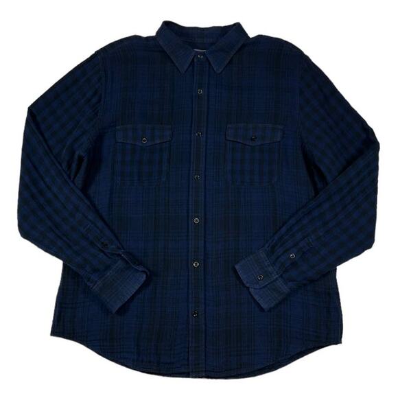 Vince Blue Button Down Square Print Cotton ShirtSize XL